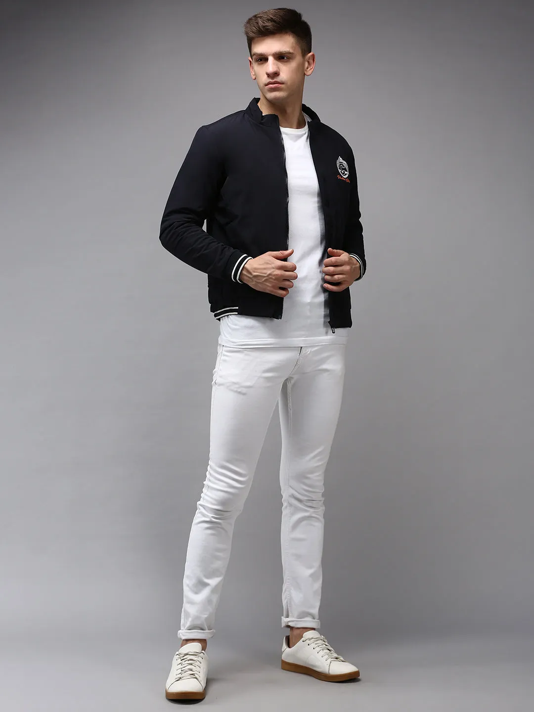Men Blue Solid Jacket