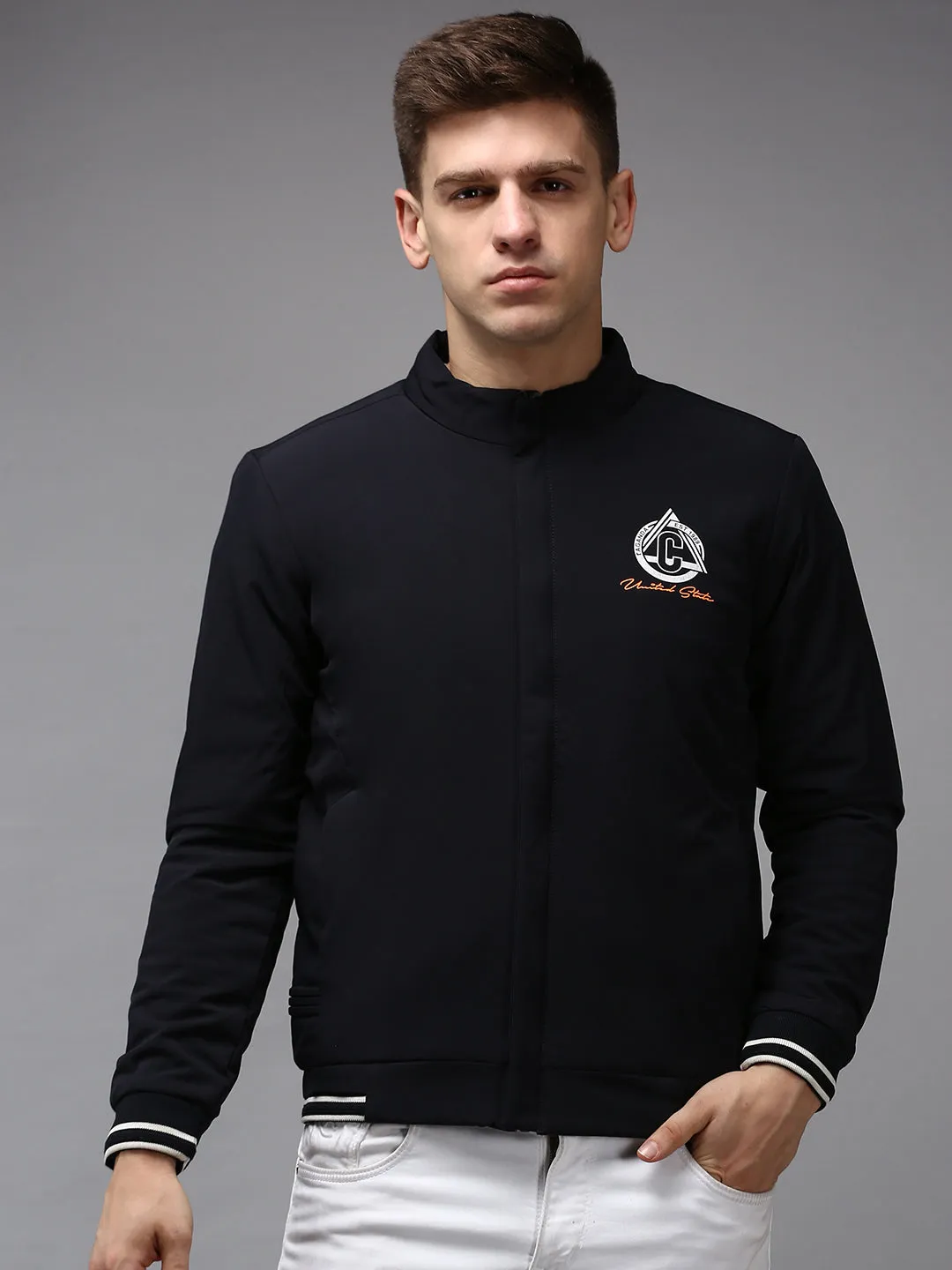 Men Blue Solid Jacket