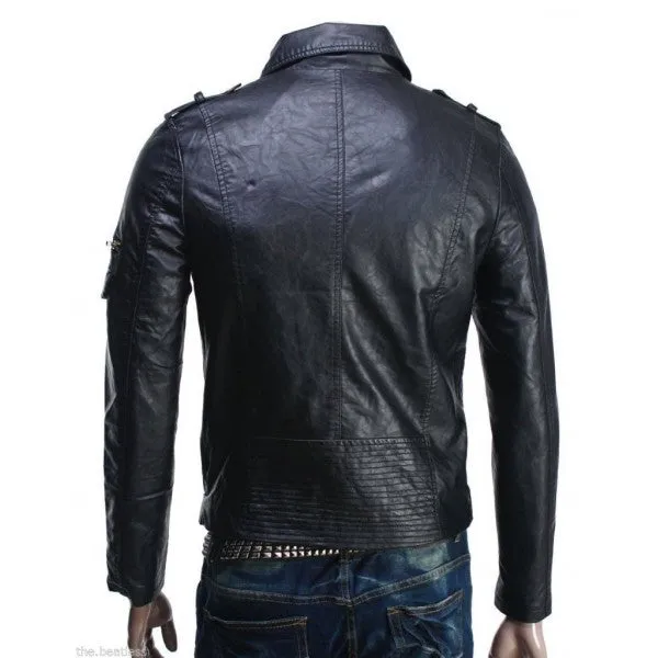 Men Leather Jacket Black Slim fit Biker Motorcycle genuine lambskin jacket