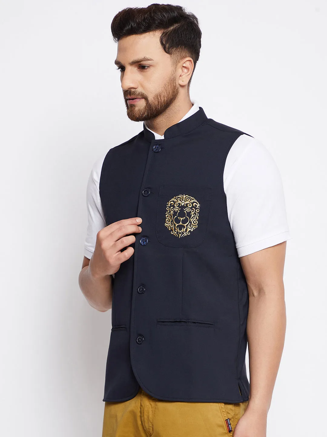 Men's Black Woven Design Jacket - Even Apparels