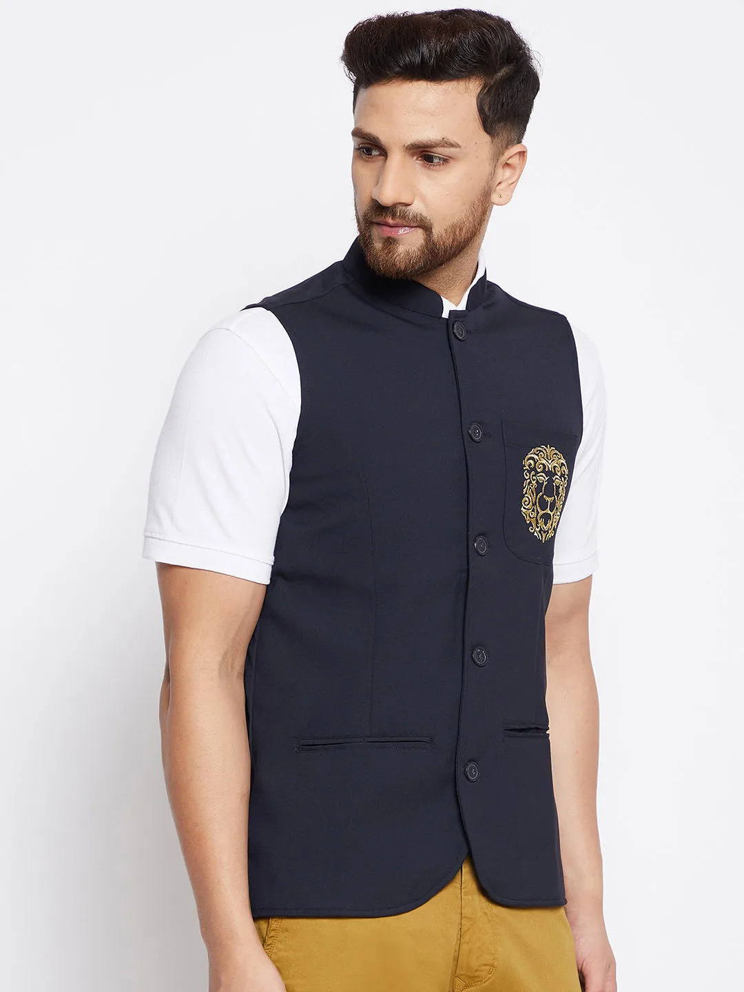 Men's Black Woven Design Jacket - Even Apparels