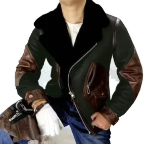 Men's Faux Leather Contrast Jacket 53829270YM