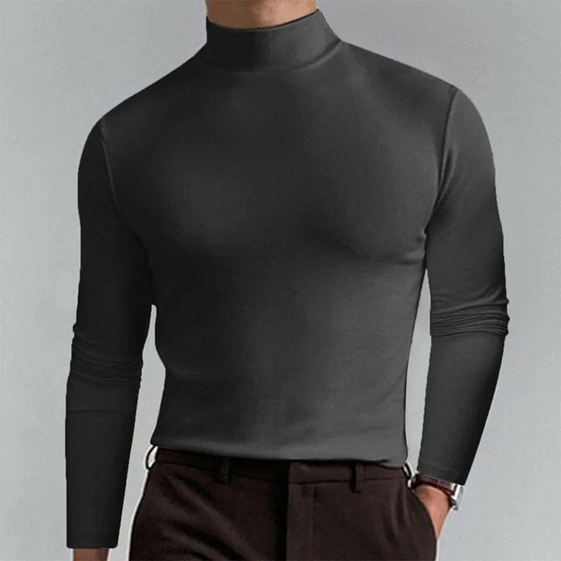 Men's high collar solid color bottoming shirt