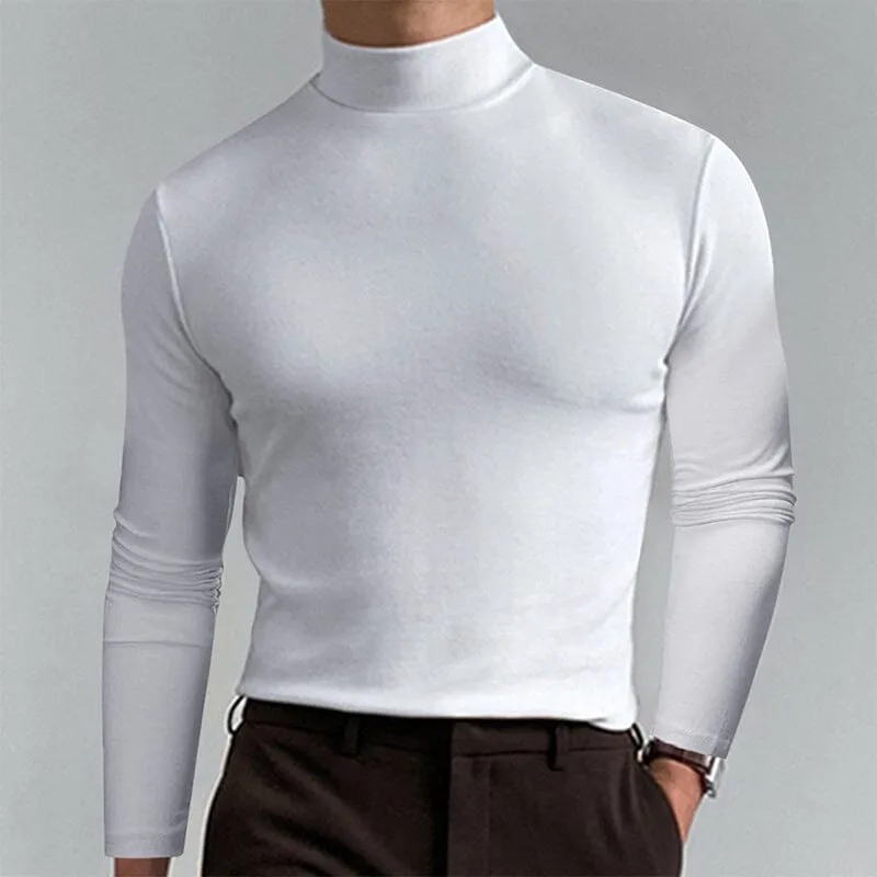 Men's high collar solid color bottoming shirt