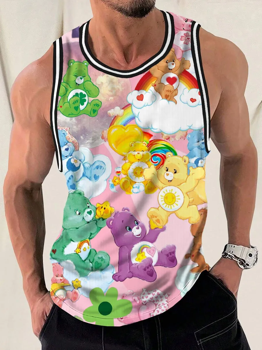 Men's Rainbow Cartoon Carebears Print Casual Round Neck Tank Top