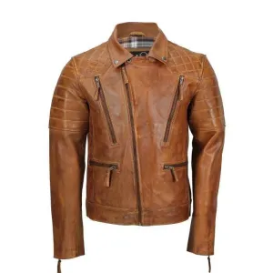 Men's Tan Color Sheep Leather Vintage Style Biker Fashion Casual Leather Jacket