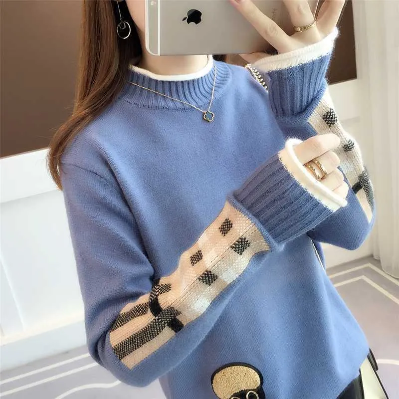 METAVERSMALL New new sweater women's loose winter new Korean version of student bottoming shirt short pullover semi-turtleneck knitted sweater