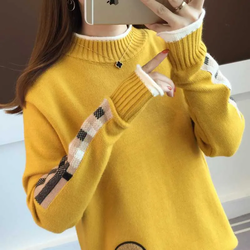 METAVERSMALL New new sweater women's loose winter new Korean version of student bottoming shirt short pullover semi-turtleneck knitted sweater