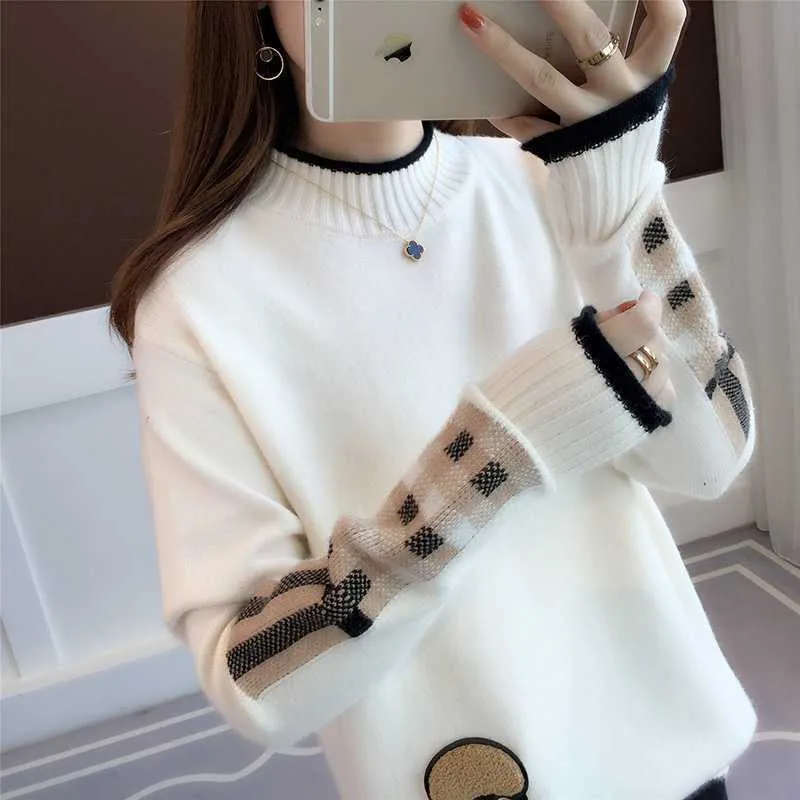 METAVERSMALL New new sweater women's loose winter new Korean version of student bottoming shirt short pullover semi-turtleneck knitted sweater