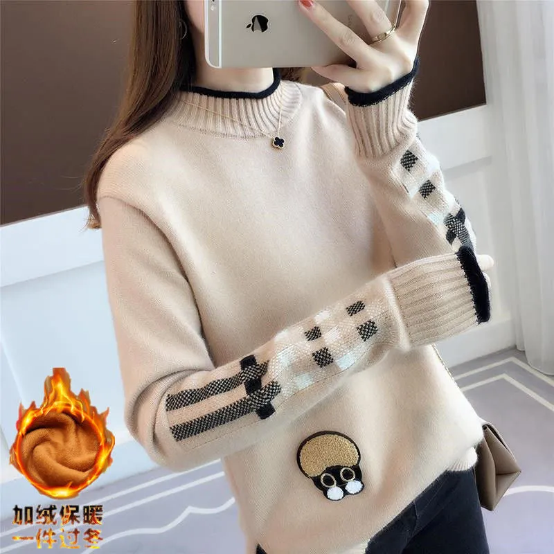 METAVERSMALL New new sweater women's loose winter new Korean version of student bottoming shirt short pullover semi-turtleneck knitted sweater