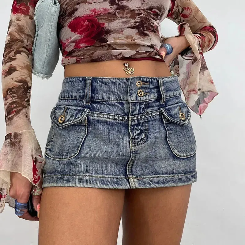 Mini gonna jeans vintage 2000s donna vita bassa