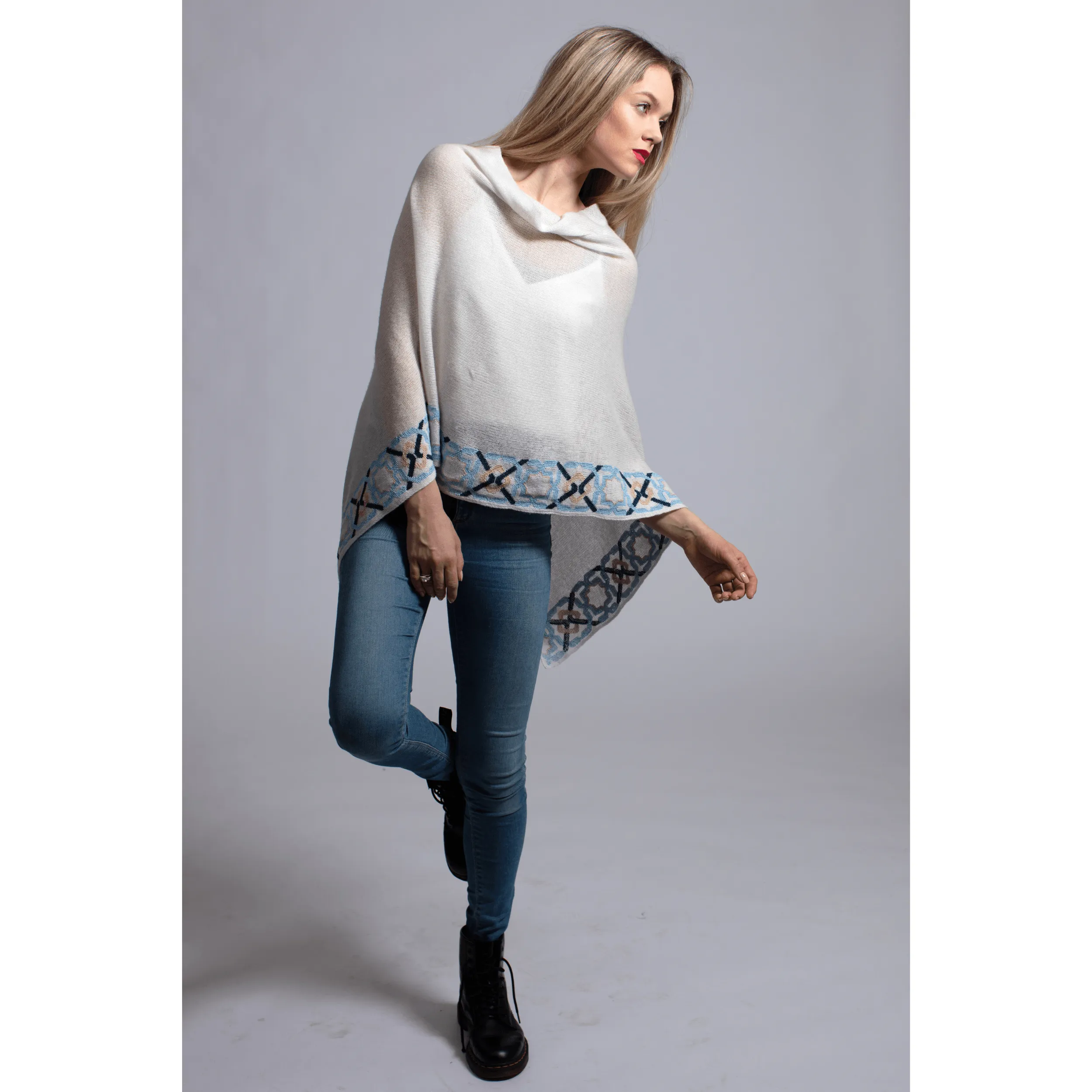 MIXED COLORS CASHMERE PONCHO