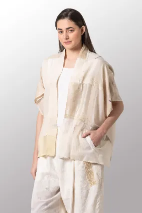 MOSAIC TILE PATCH KANTHA PONCHO TOP - mt1568-ivy -