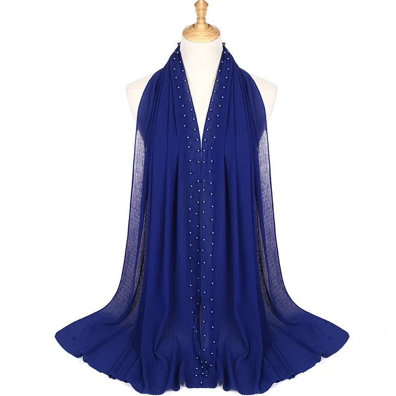 MSL021 pleated plain pearl chiffon hijab scarf
