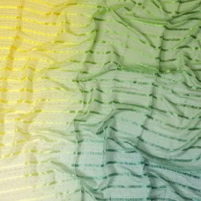 Multicolor synthetic chiffon fabric with gold stripe having same tone metallic dot foil in stripe design-D13651