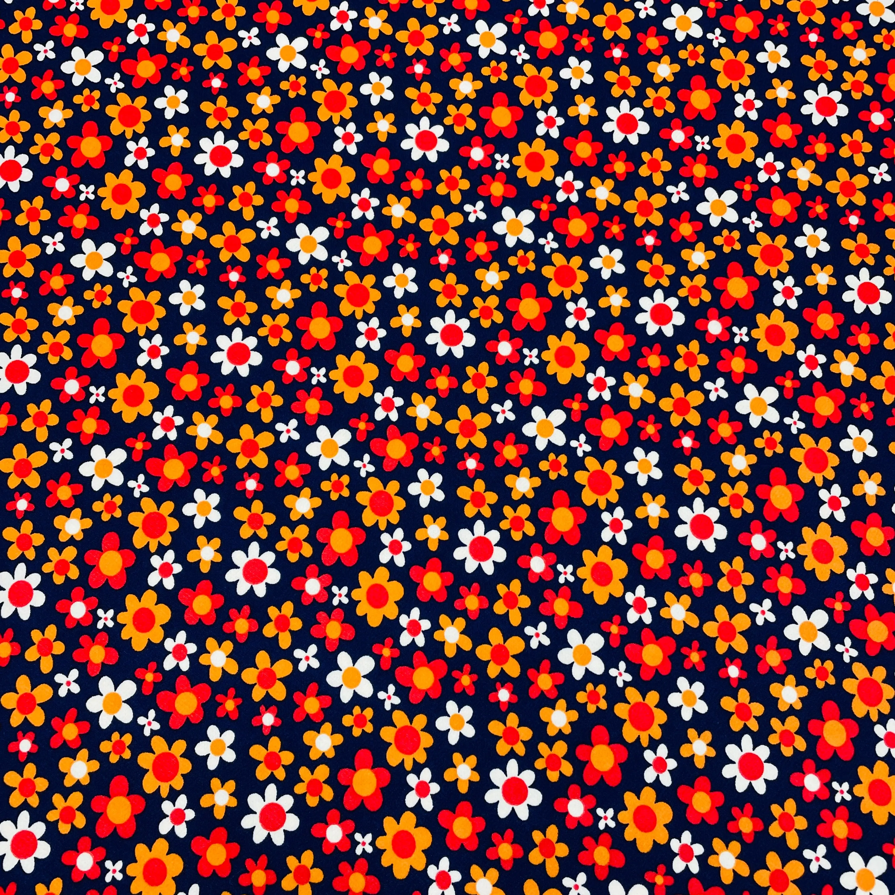 Navy Blue with Multicolor Floral Crepe Lycra Fabric