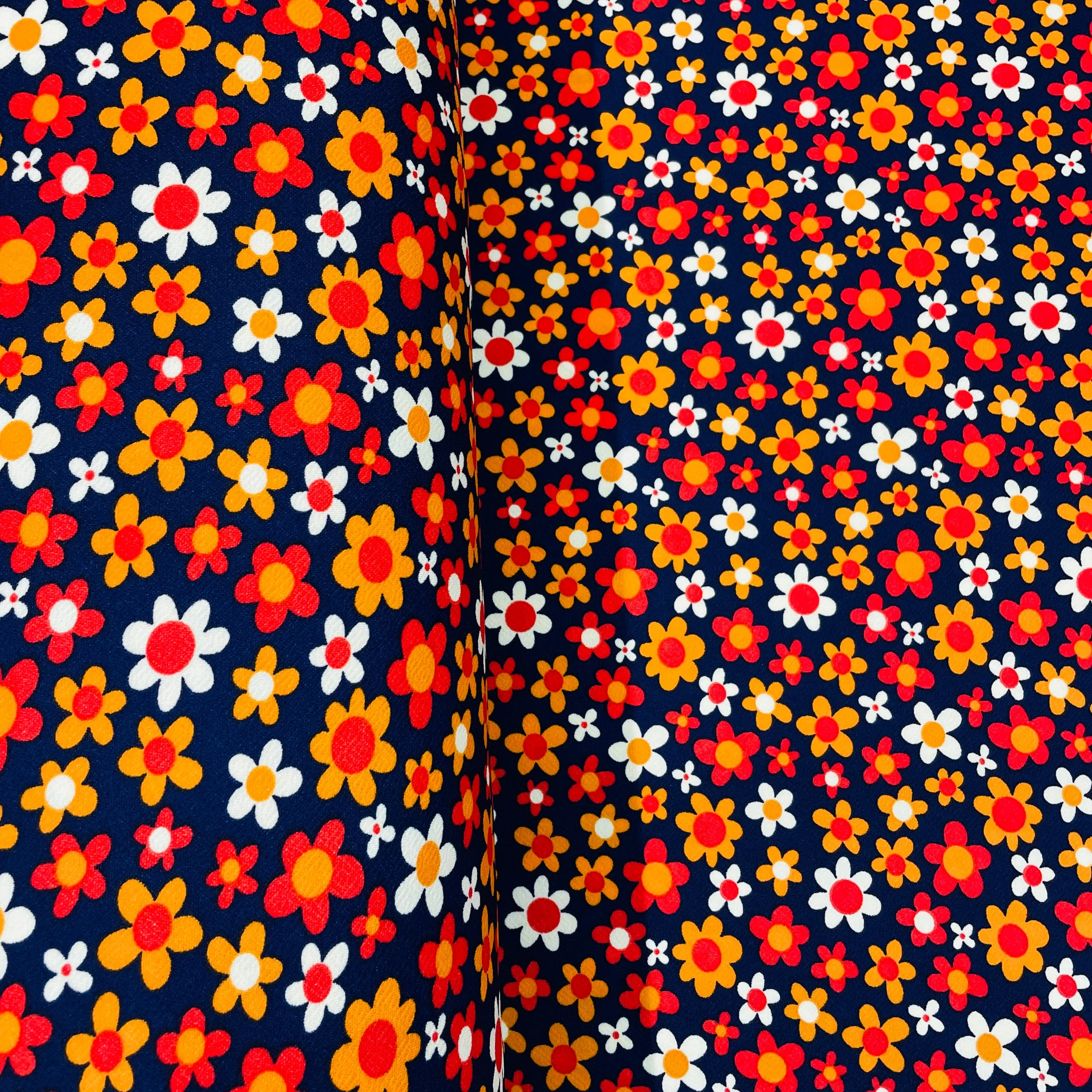 Navy Blue with Multicolor Floral Crepe Lycra Fabric