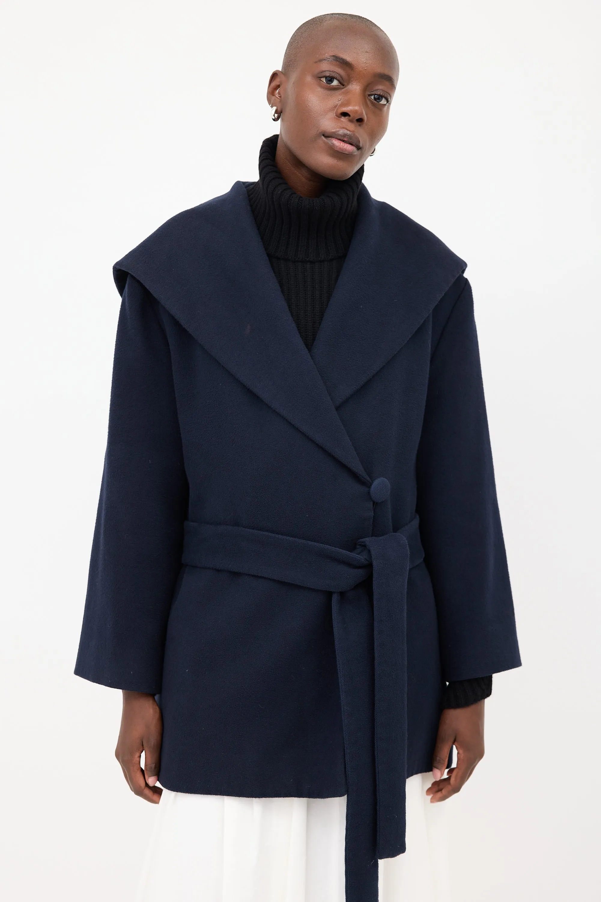 Navy Rayna Hooded & Belted Coat