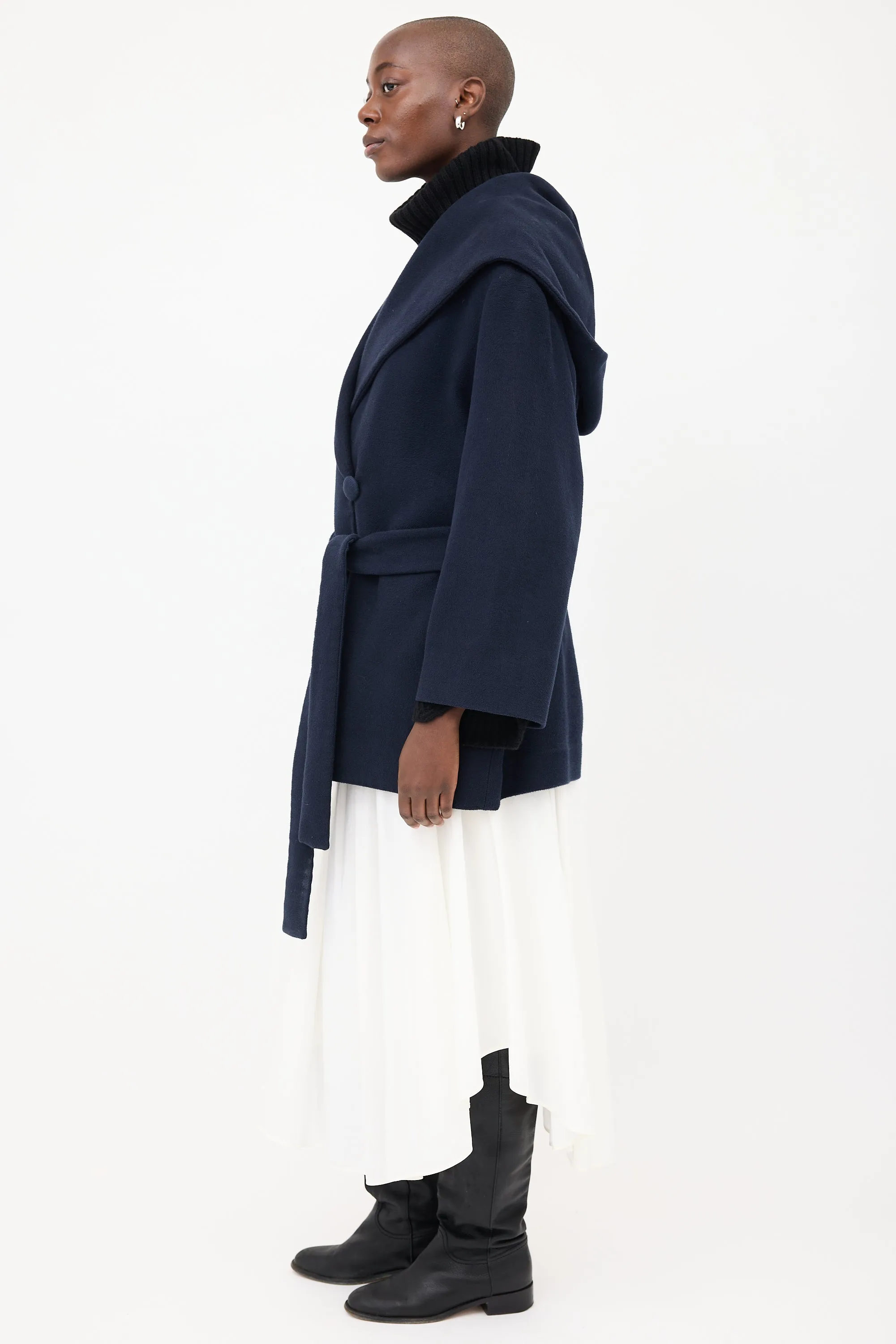 Navy Rayna Hooded & Belted Coat