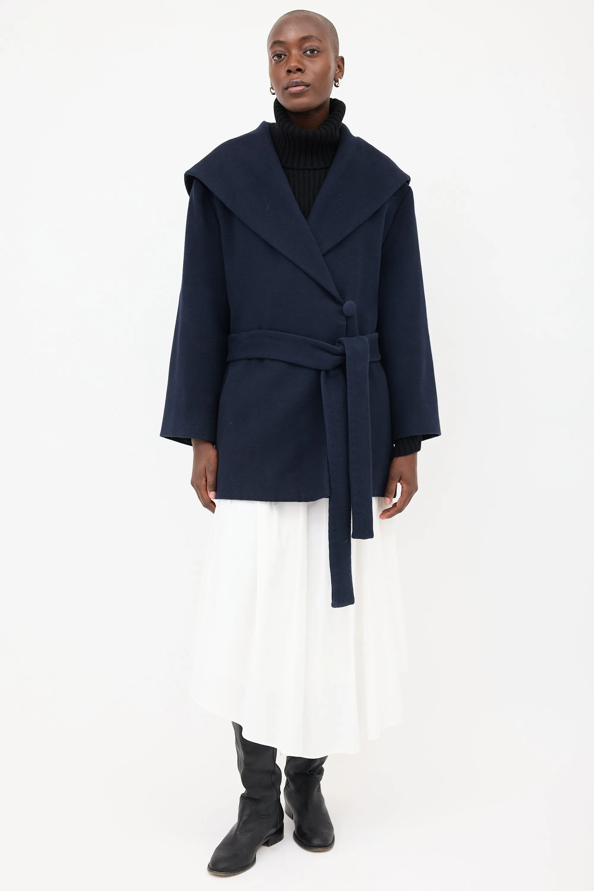 Navy Rayna Hooded & Belted Coat