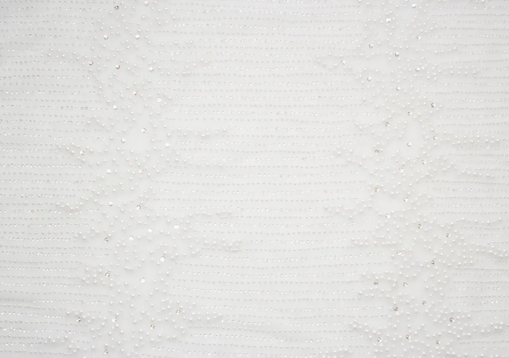 Off-White Pearl & Crystal Embellished Tulle (A 1.25m Piece)