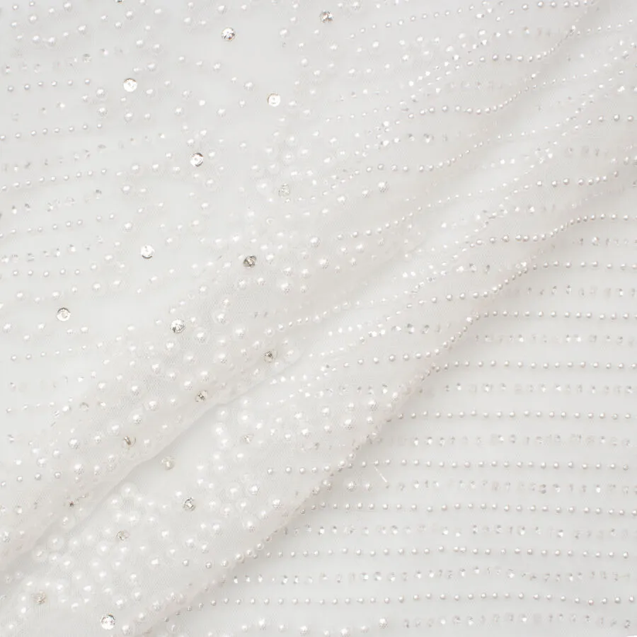 Off-White Pearl & Crystal Embellished Tulle (A 1.25m Piece)