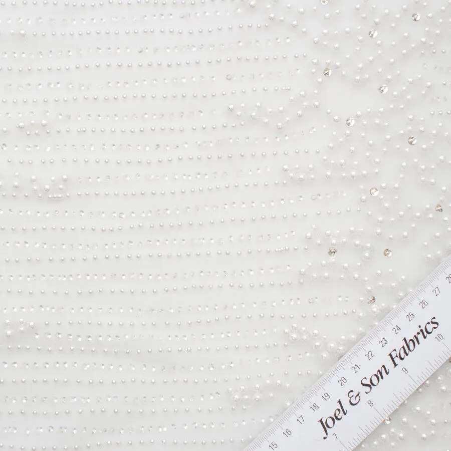 Off-White Pearl & Crystal Embellished Tulle (A 1.25m Piece)