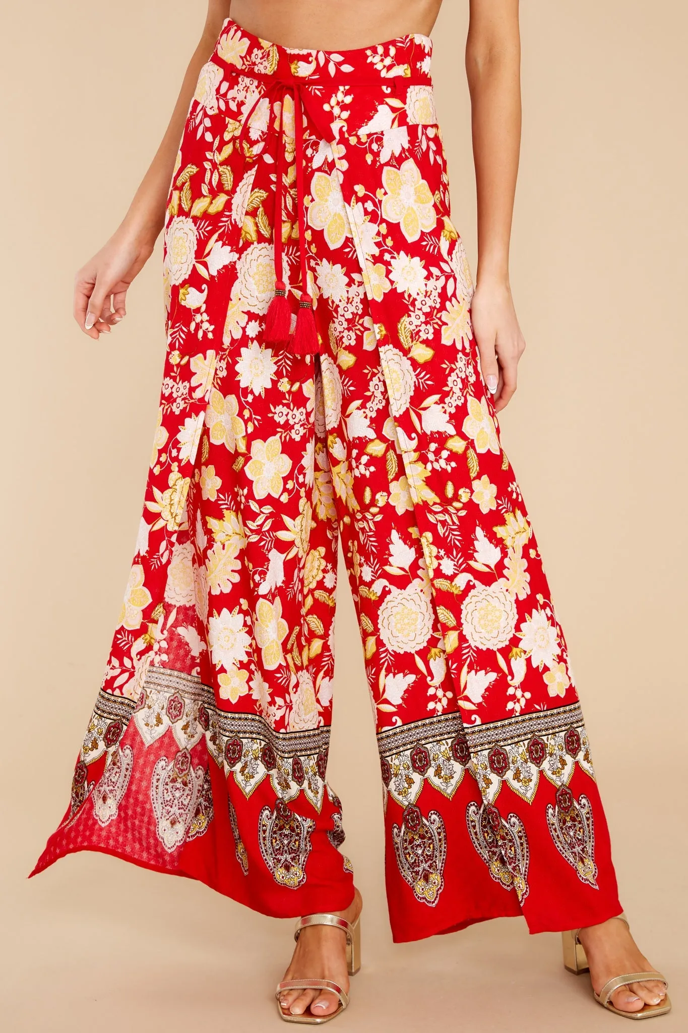 On The Road Red Floral Wide Leg Pants