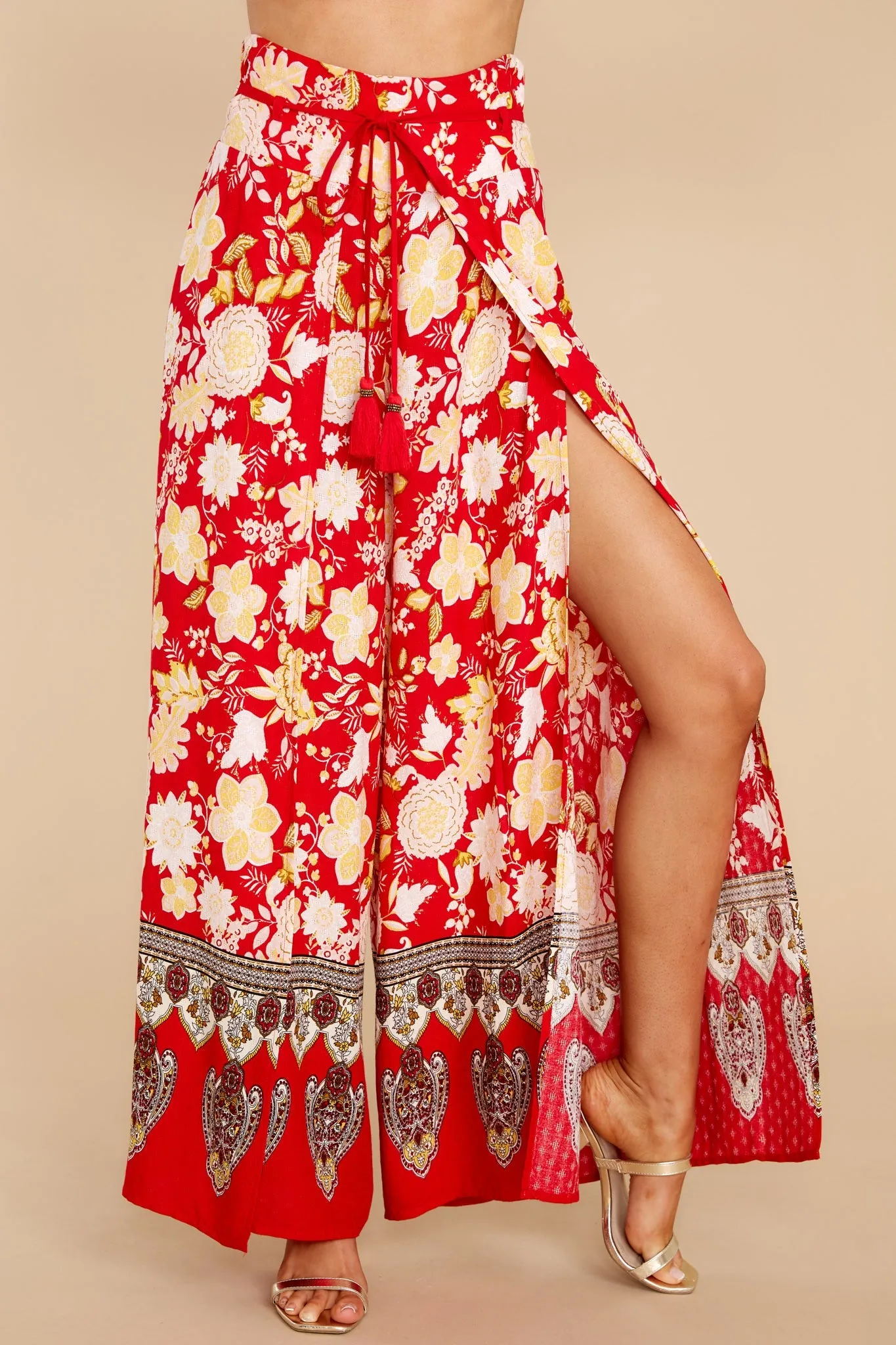 On The Road Red Floral Wide Leg Pants