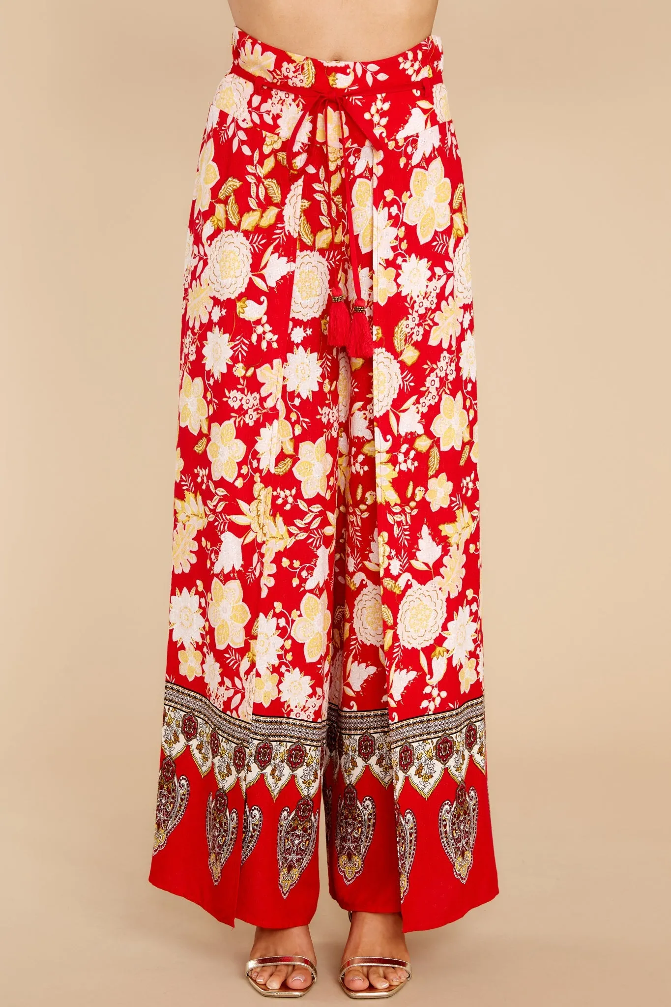 On The Road Red Floral Wide Leg Pants