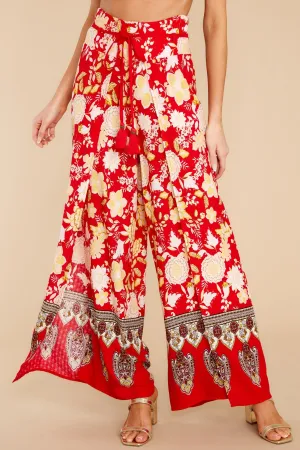 On The Road Red Floral Wide Leg Pants