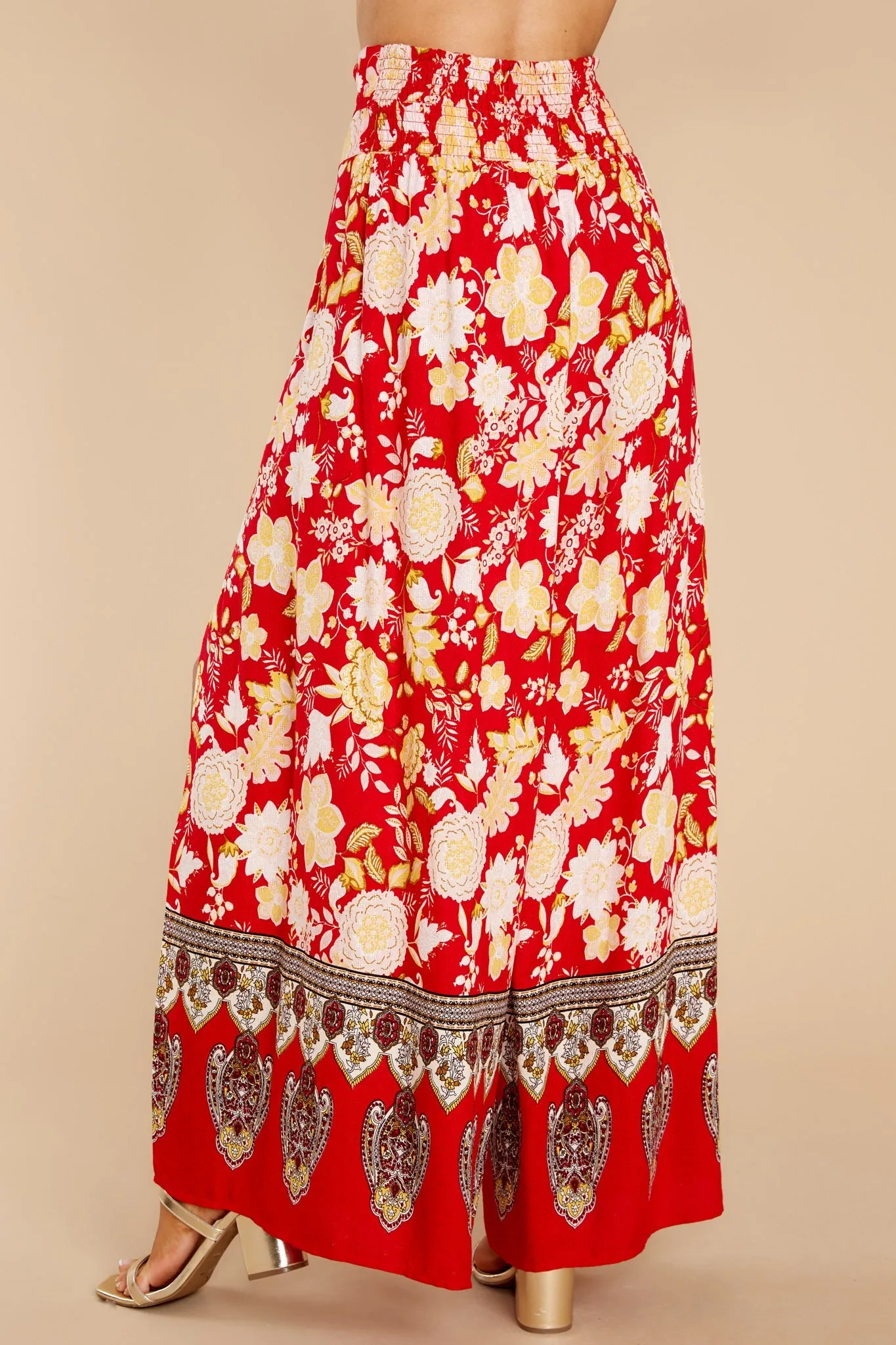 On The Road Red Floral Wide Leg Pants