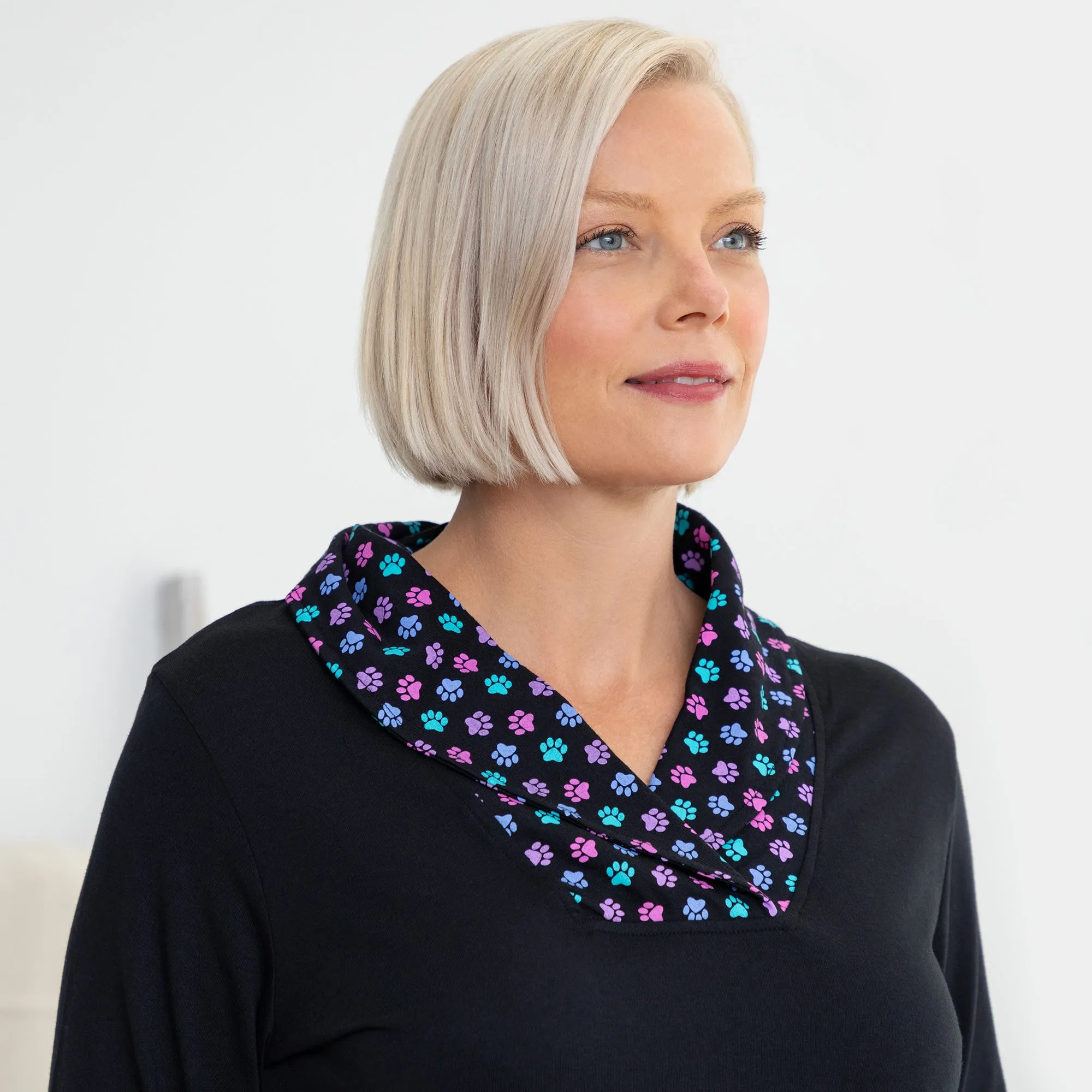 Paw Print Shawl Collar Top