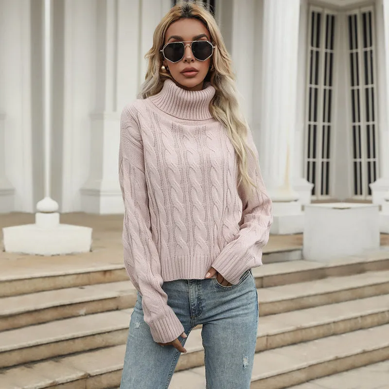 PEOPLETERRITORY 2025 women's clothing popular autumn and winter new turtleneck twist sweater knitted sweater thickened thermal pullover top