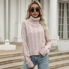 PEOPLETERRITORY 2025 women's clothing popular autumn and winter new turtleneck twist sweater knitted sweater thickened thermal pullover top