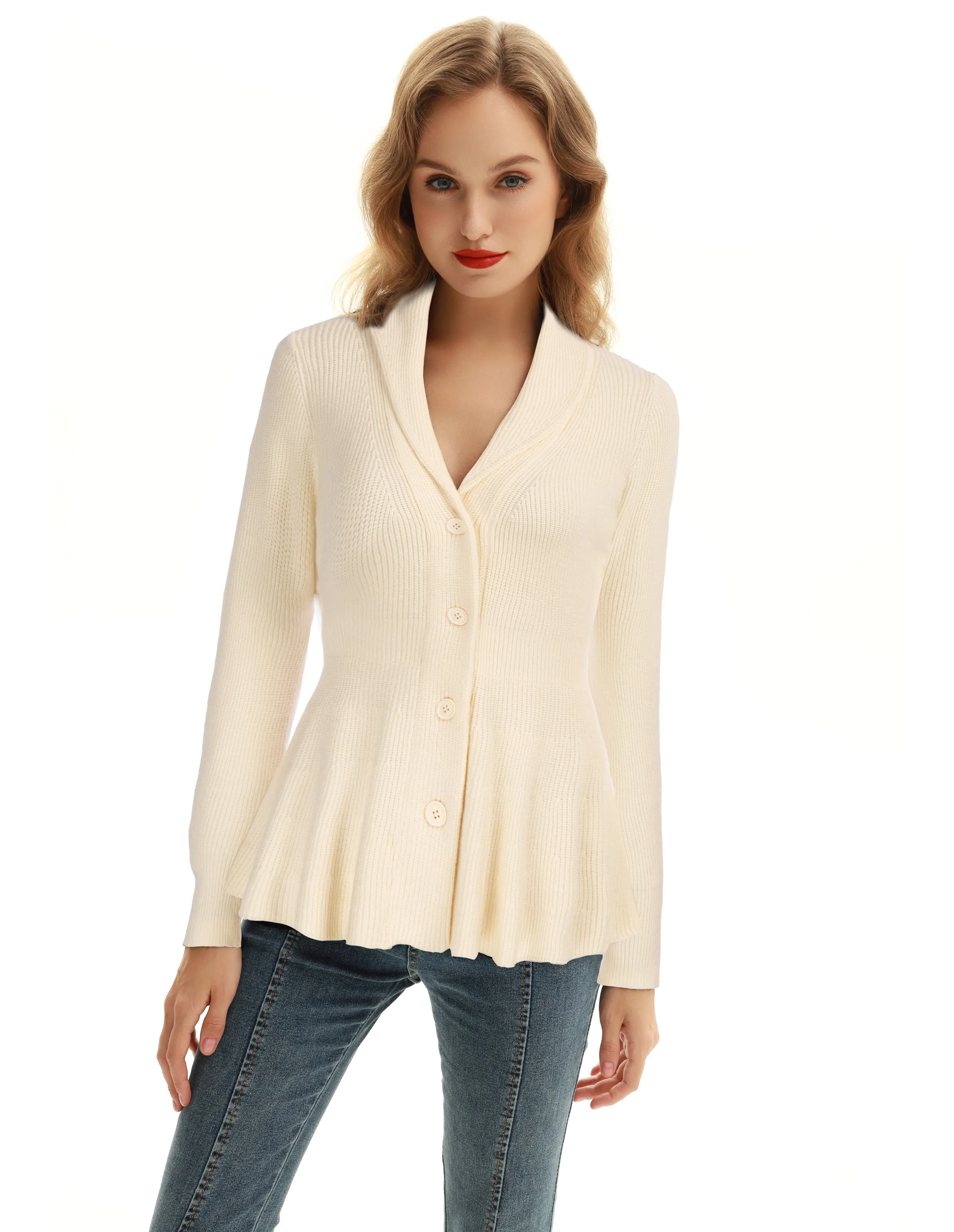 Peplum Hem Button-Up Cardigan