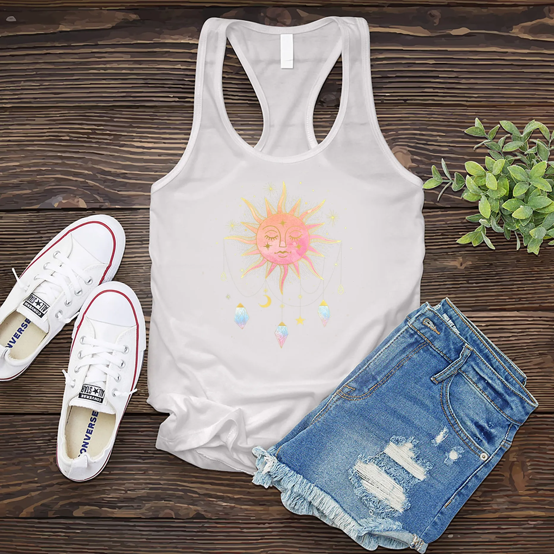 Pink Sun with Drop Crystals Women's Tank Top