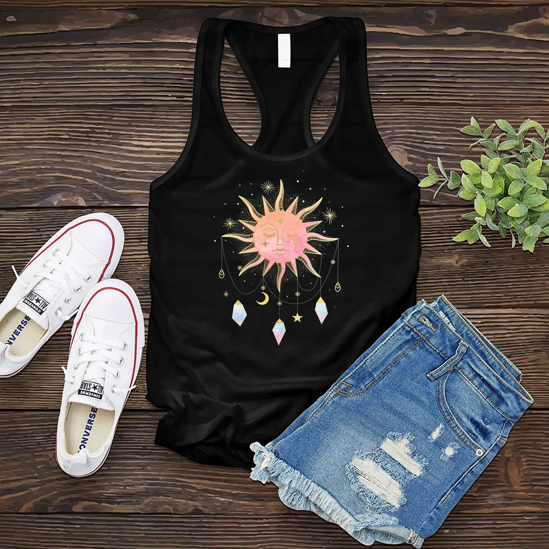 Pink Sun with Drop Crystals Women's Tank Top