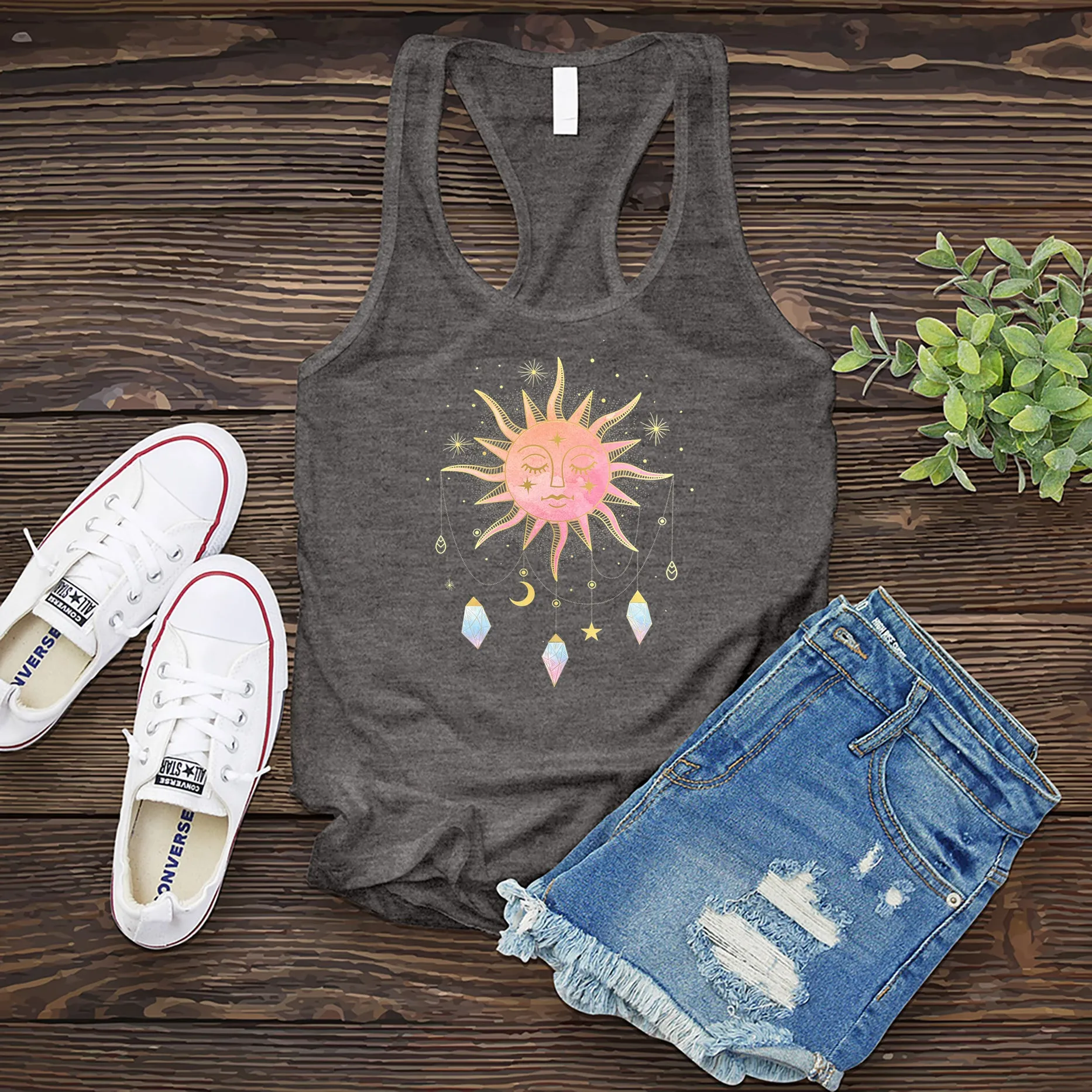 Pink Sun with Drop Crystals Women's Tank Top
