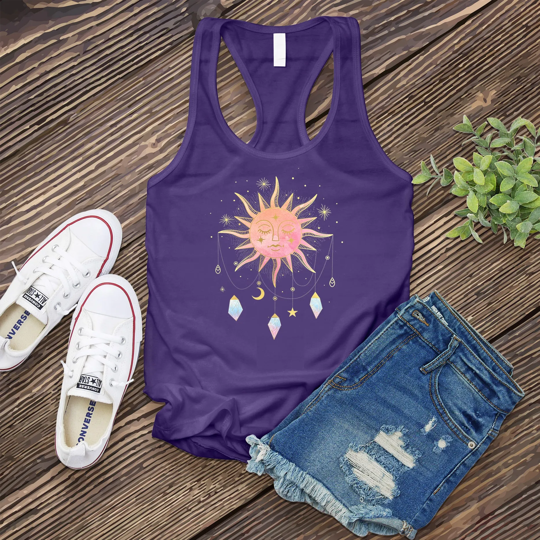 Pink Sun with Drop Crystals Women's Tank Top