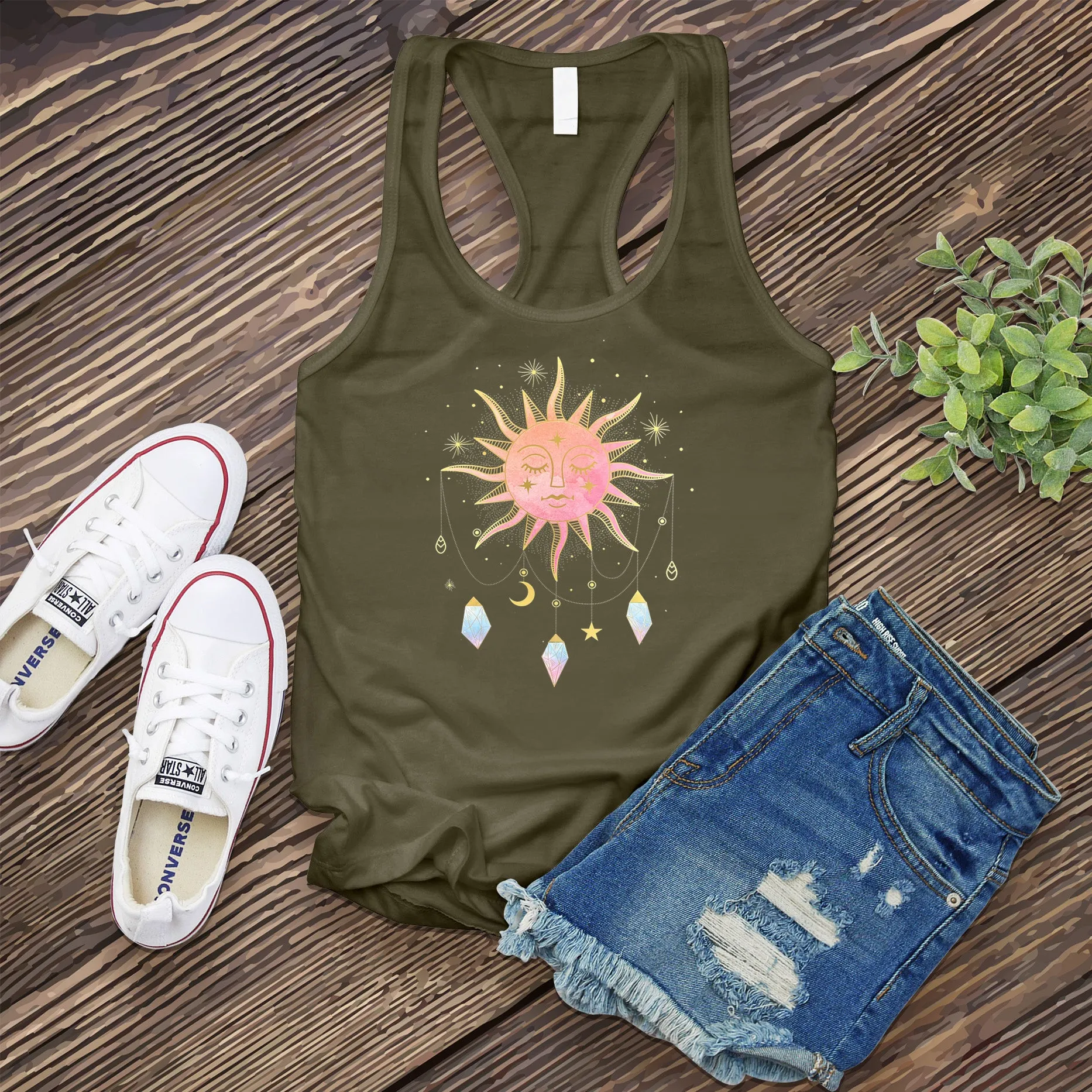 Pink Sun with Drop Crystals Women's Tank Top