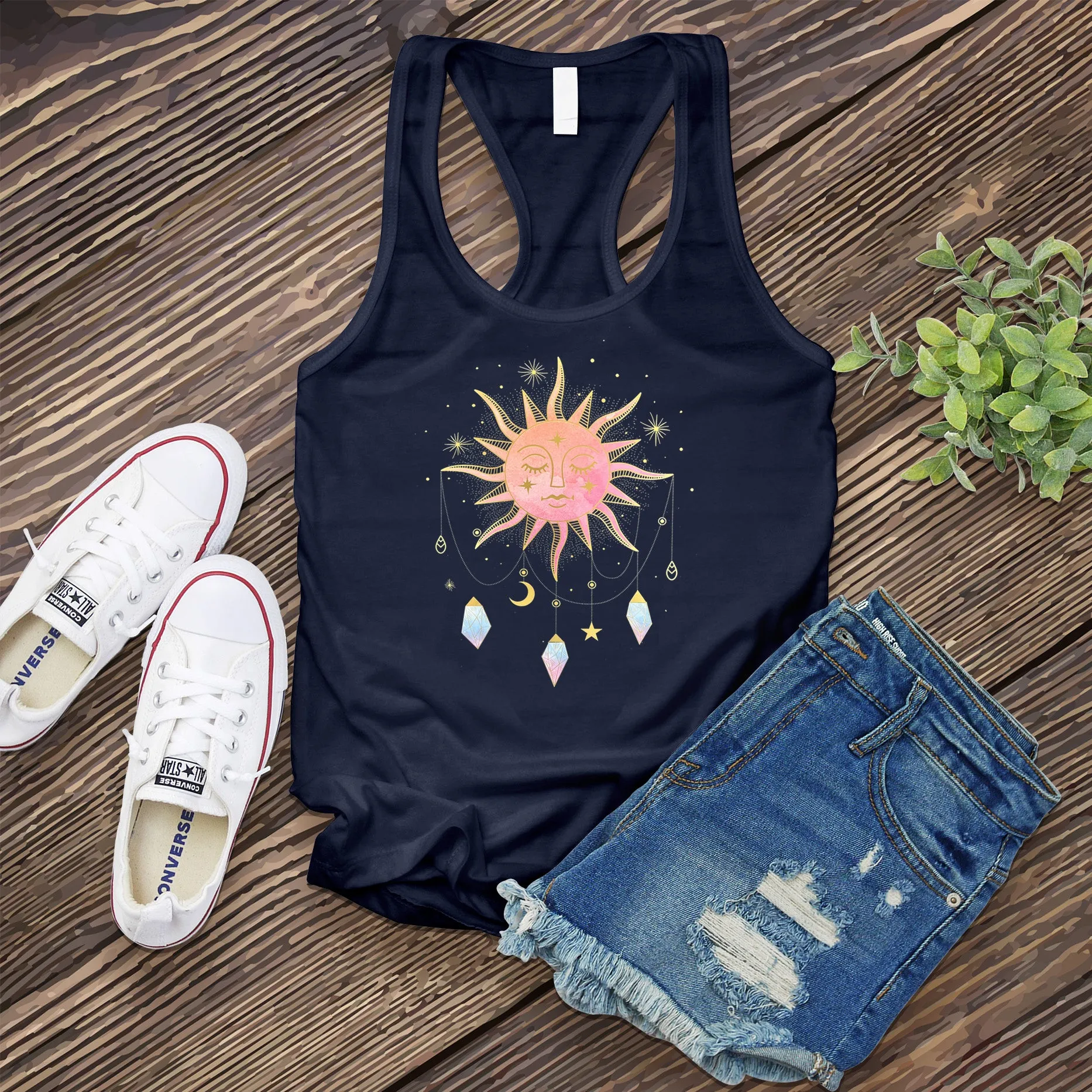 Pink Sun with Drop Crystals Women's Tank Top