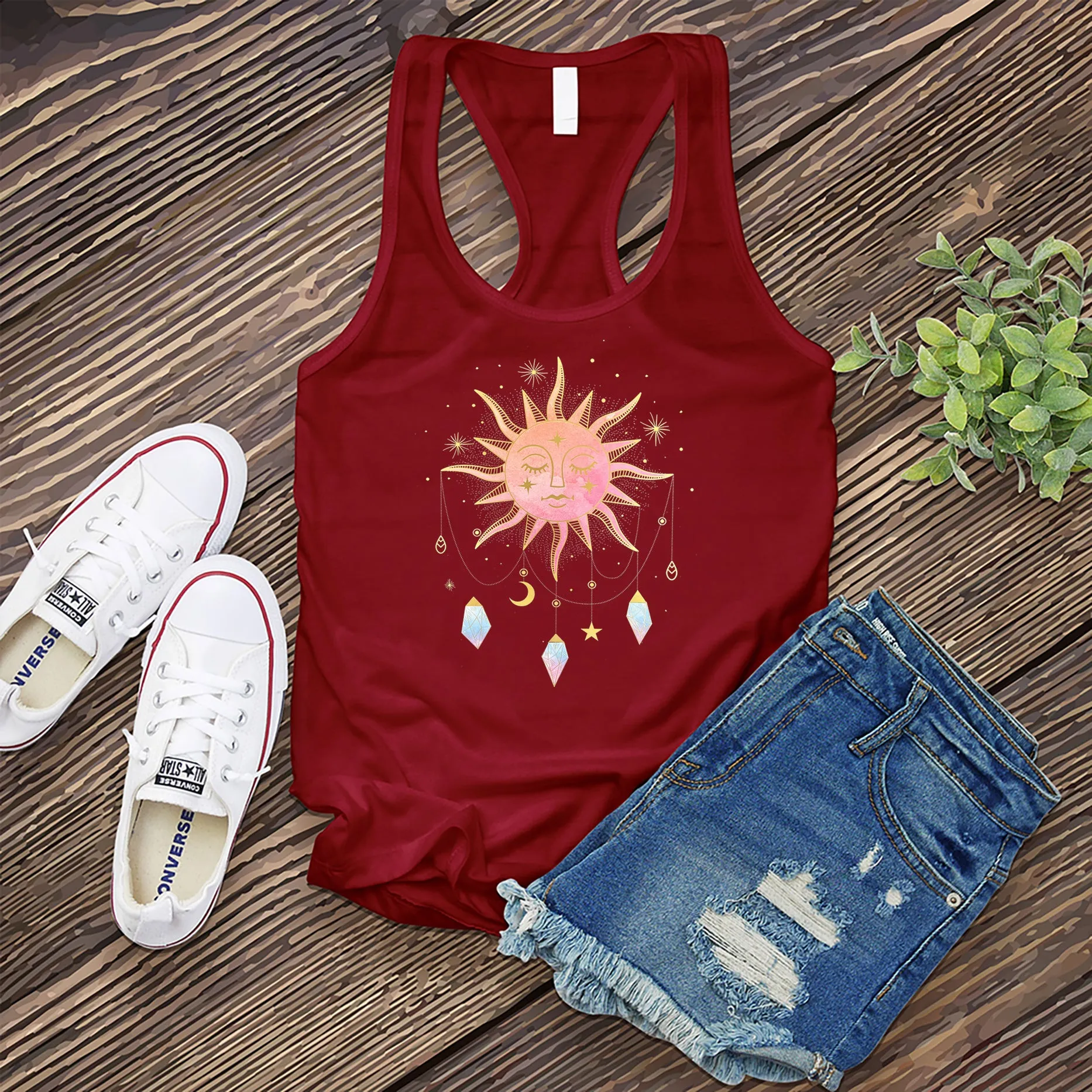 Pink Sun with Drop Crystals Women's Tank Top