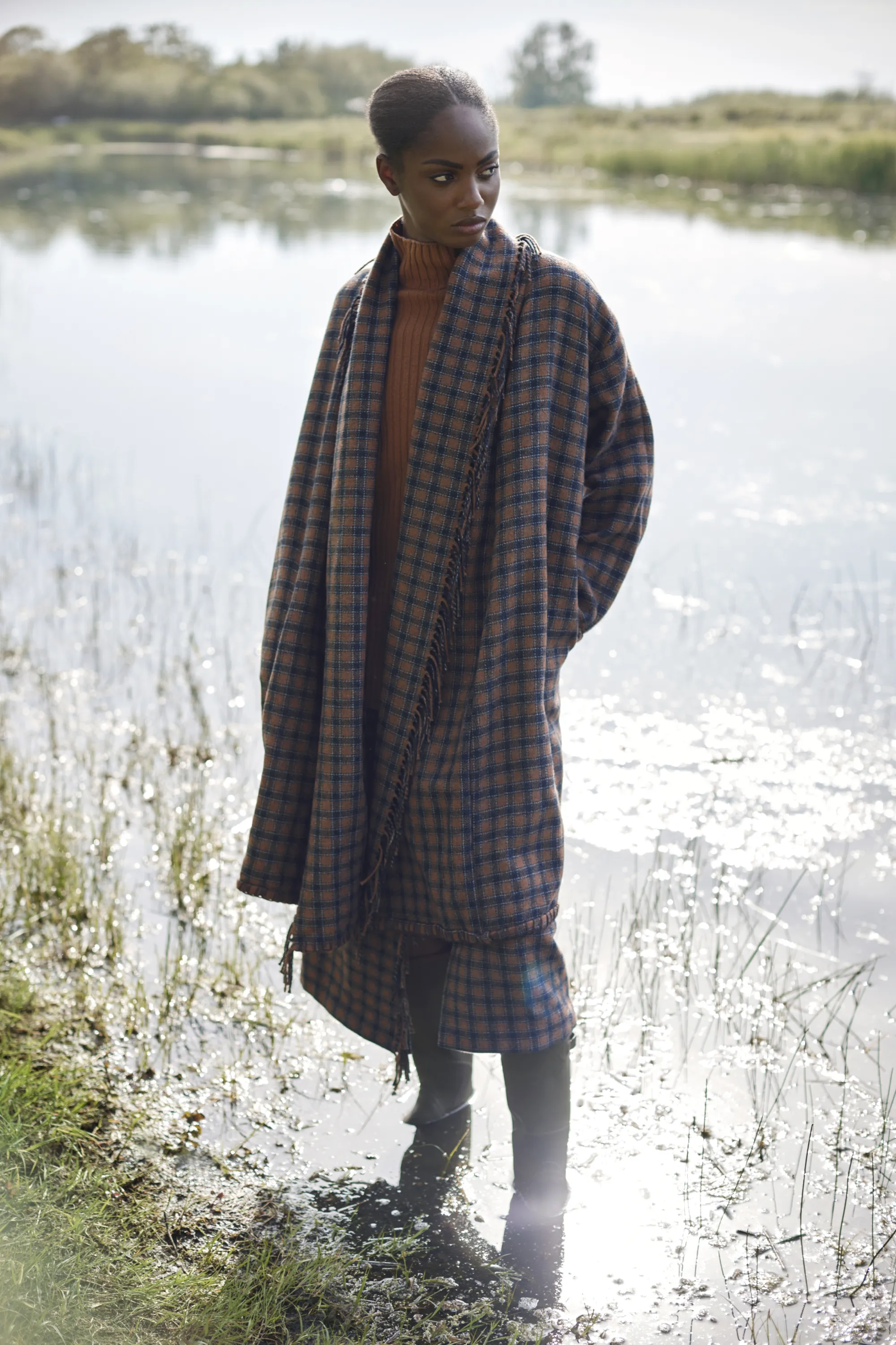 PLAID PONCHO STYLE COAT OAKLEY