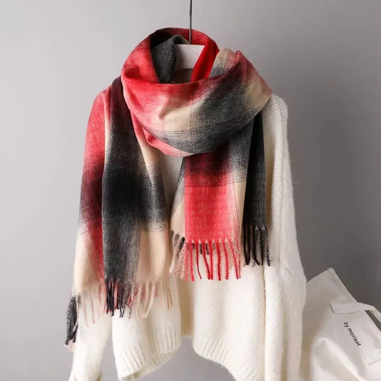 Plaid Tassels Warm Long Scarf Women Accessories  Christmas gift Thanksgiving gift