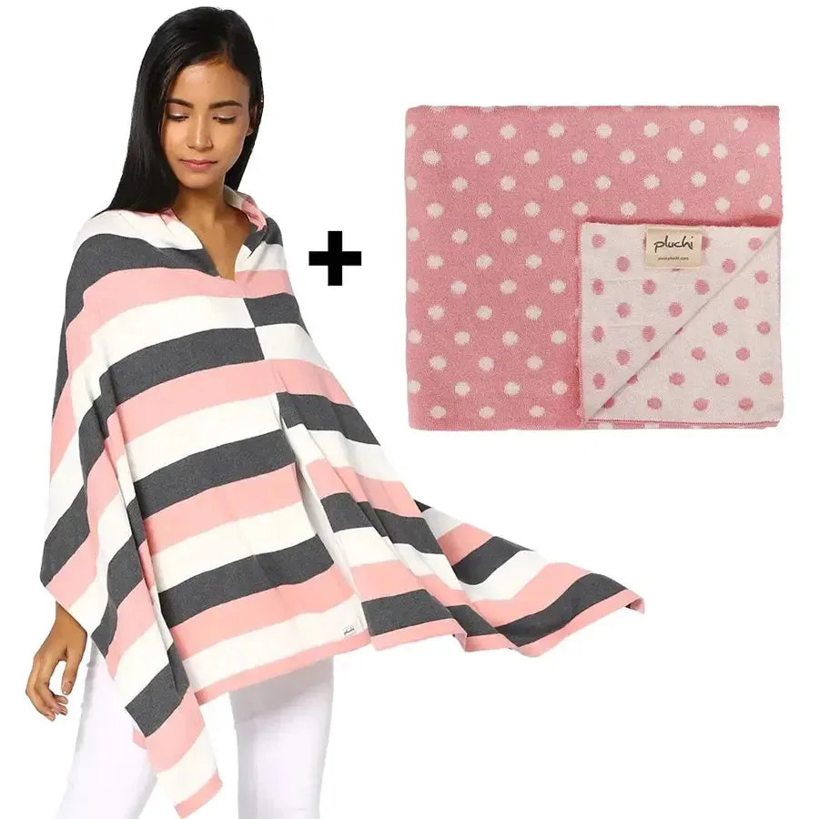 Pluchi Baby Blanket and Poncho Sets (Grey, Ivory)