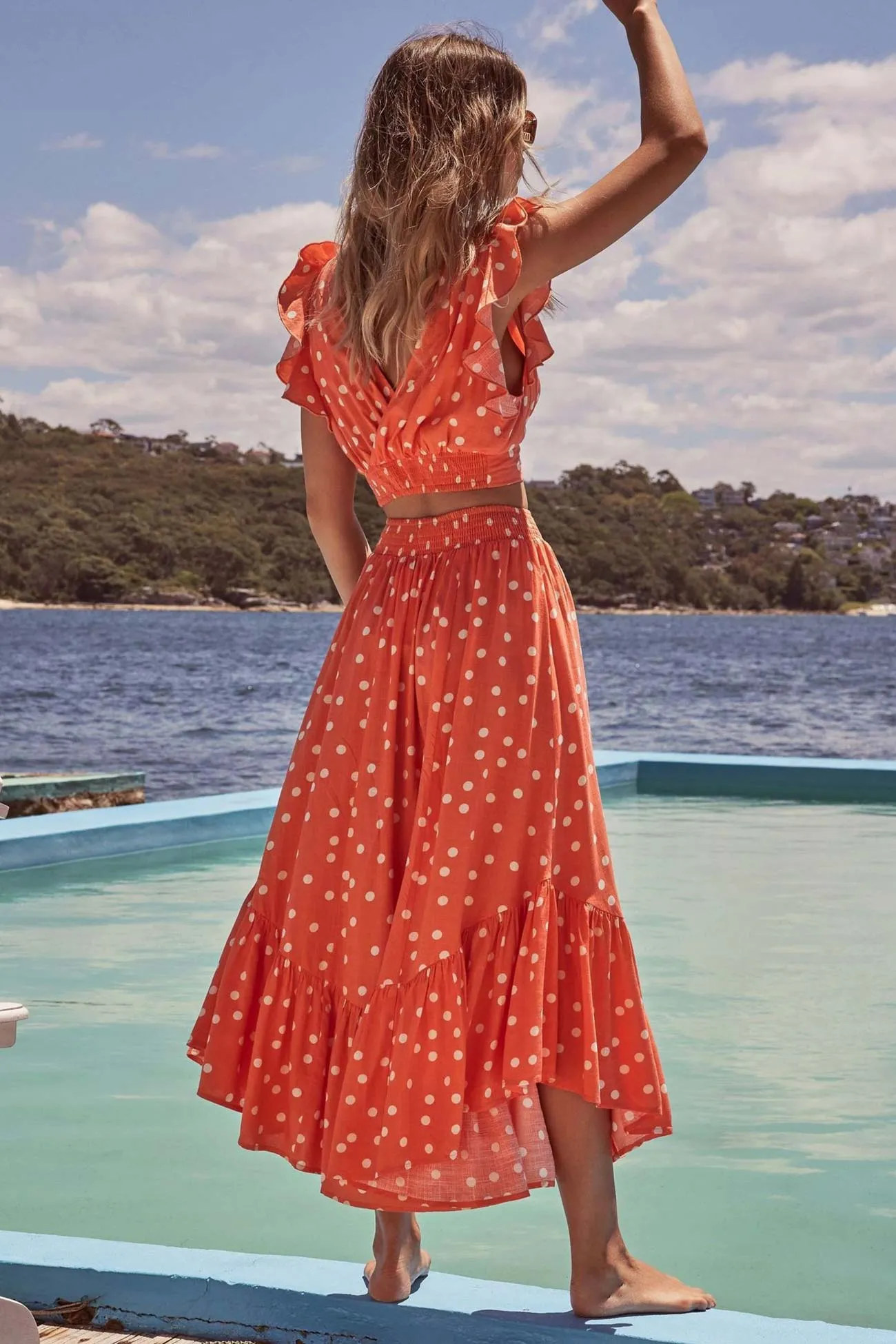 Polka Dot Ruffle Tank Top Midi Skirt Suits