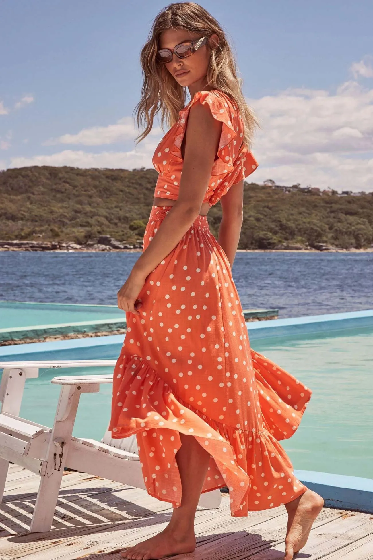 Polka Dot Ruffle Tank Top Midi Skirt Suits