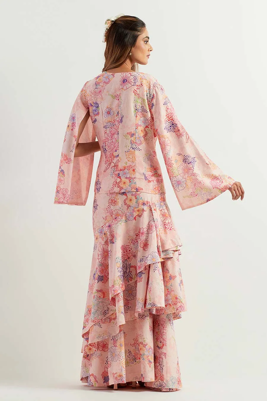 Printed Chanderi Silk Jacket & Skirt Co-Ord Set