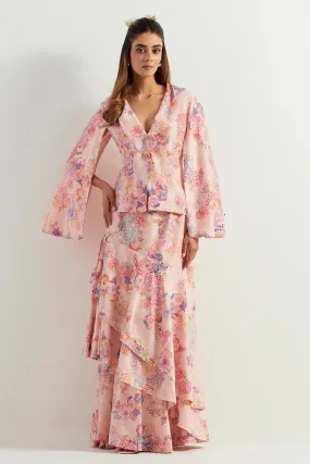 Printed Chanderi Silk Jacket & Skirt Co-Ord Set
